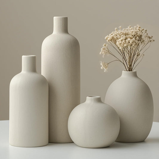 Modern Ceramic Vase Set – 4 Piece, Neutral Beige