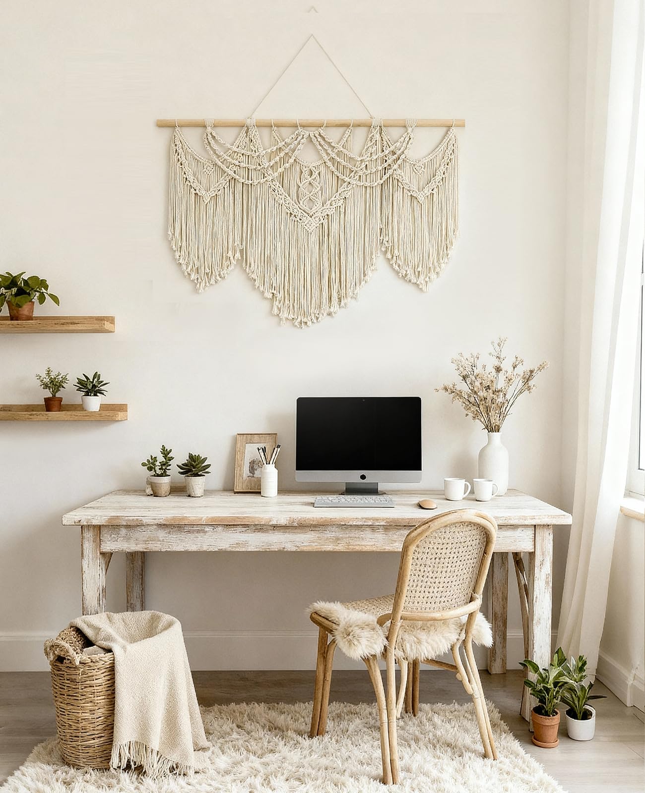 Large Macrame Wall Hanging – 43" x 32", Boho Tassel