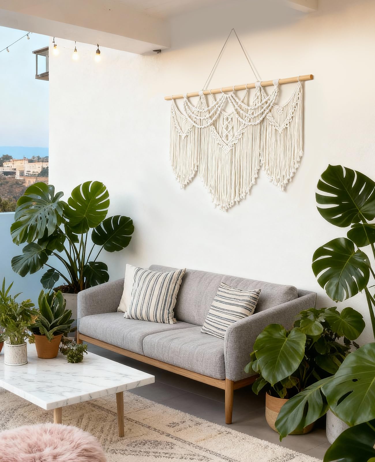 Large Macrame Wall Hanging – 43" x 32", Boho Tassel