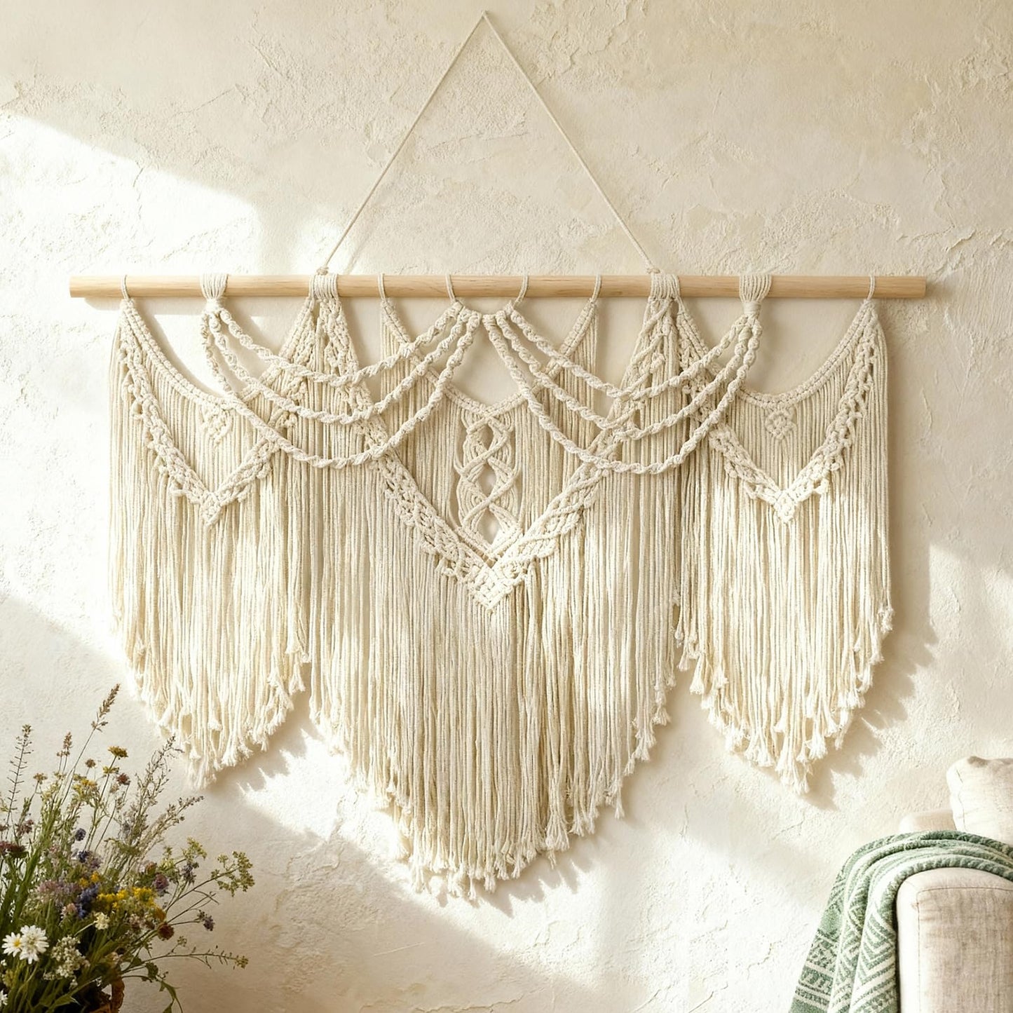 Large Macrame Wall Hanging – 43" x 32", Boho Tassel