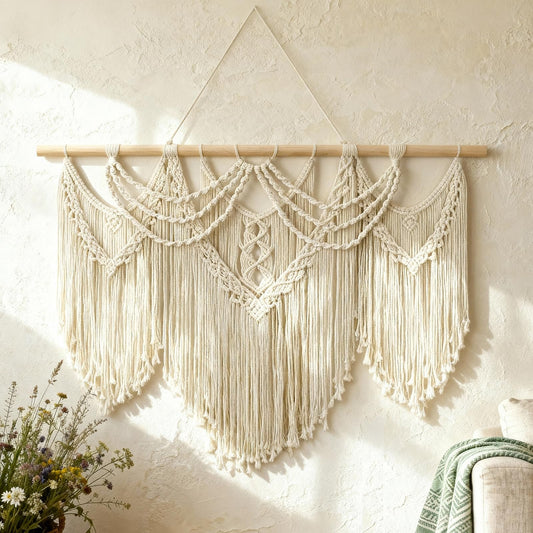 Large Macrame Wall Hanging – 43" x 32", Boho Tassel