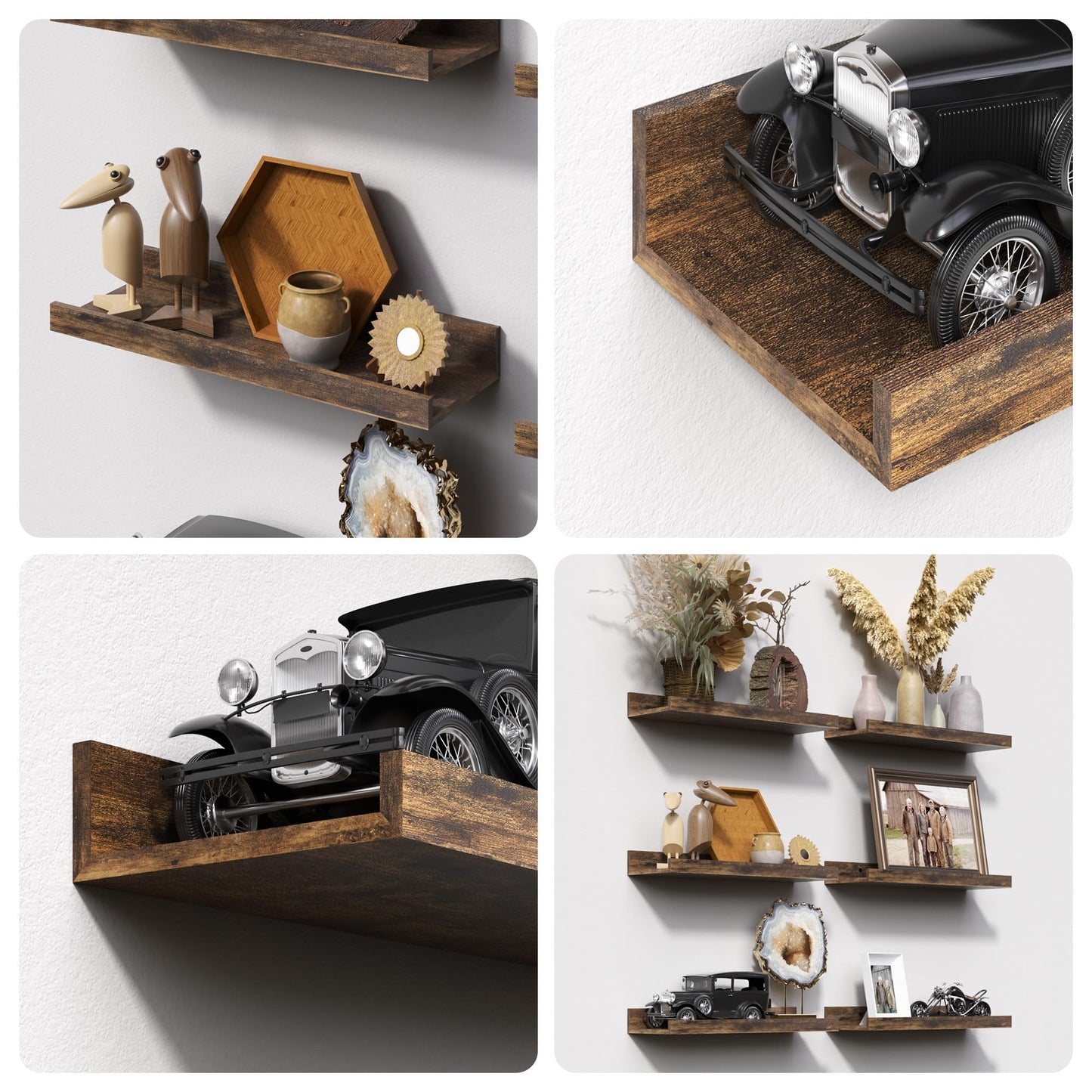 Wood Floating Wall Shelves – Set of 6, Brown