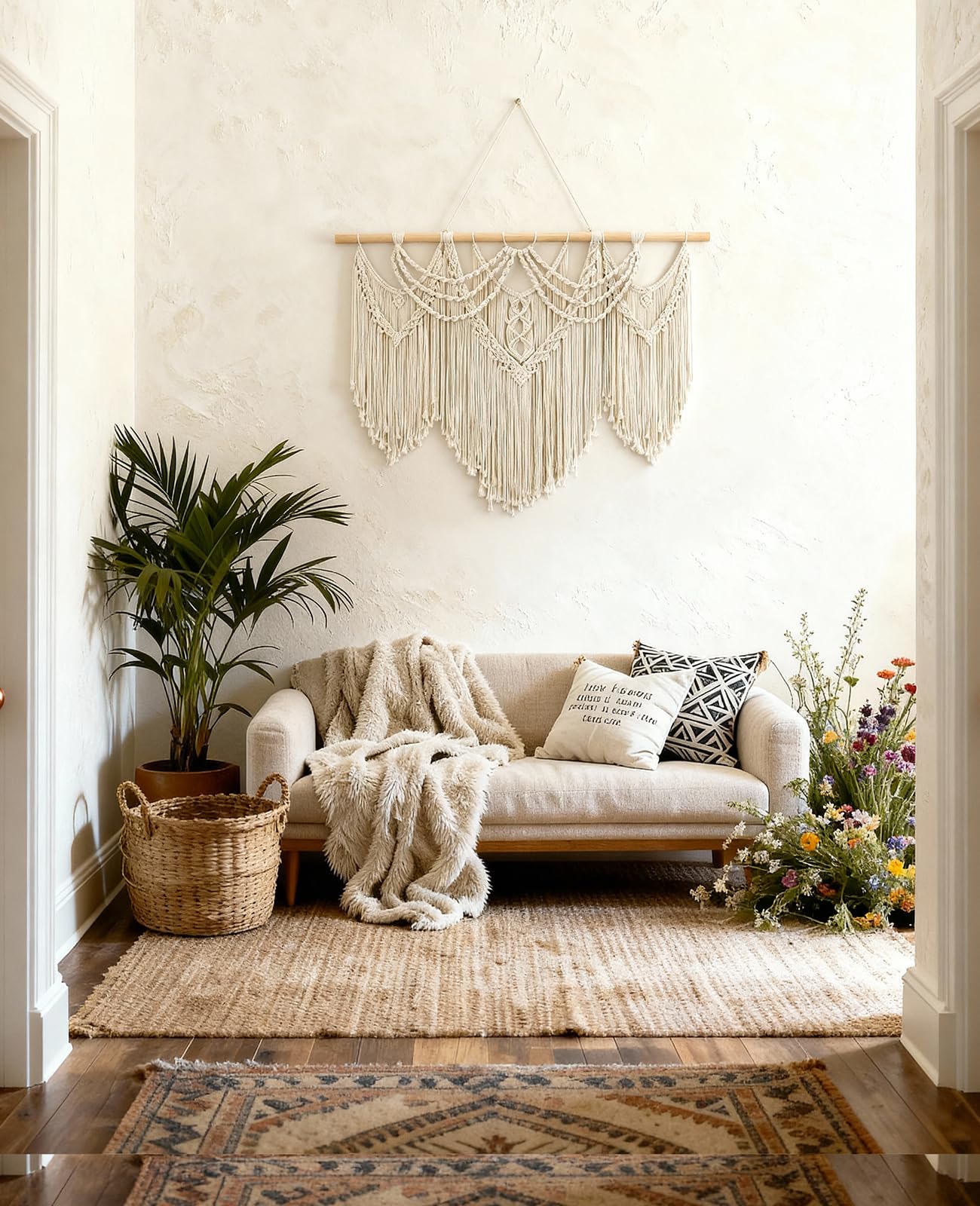 Large Macrame Wall Hanging – 43" x 32", Boho Tassel