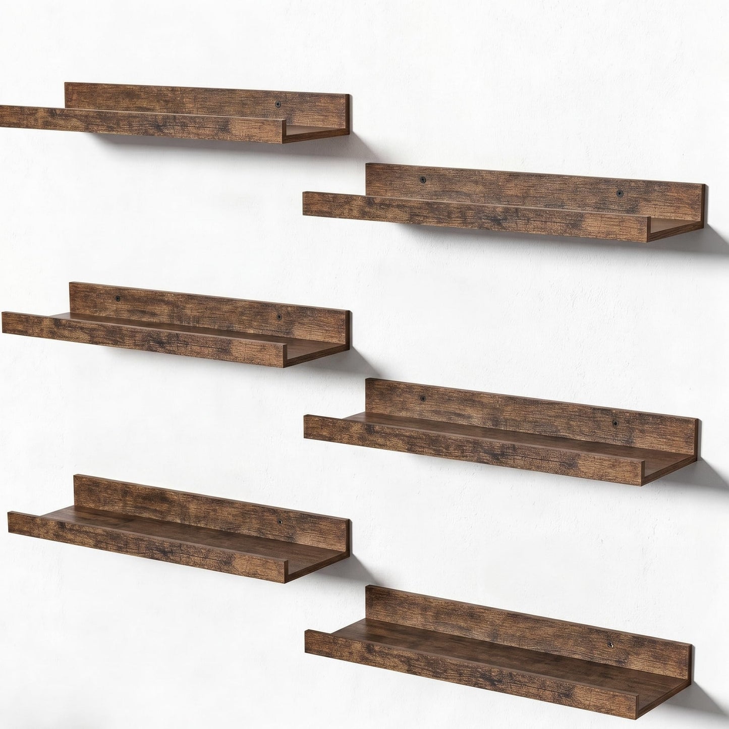 Wood Floating Wall Shelves – Set of 6, Brown