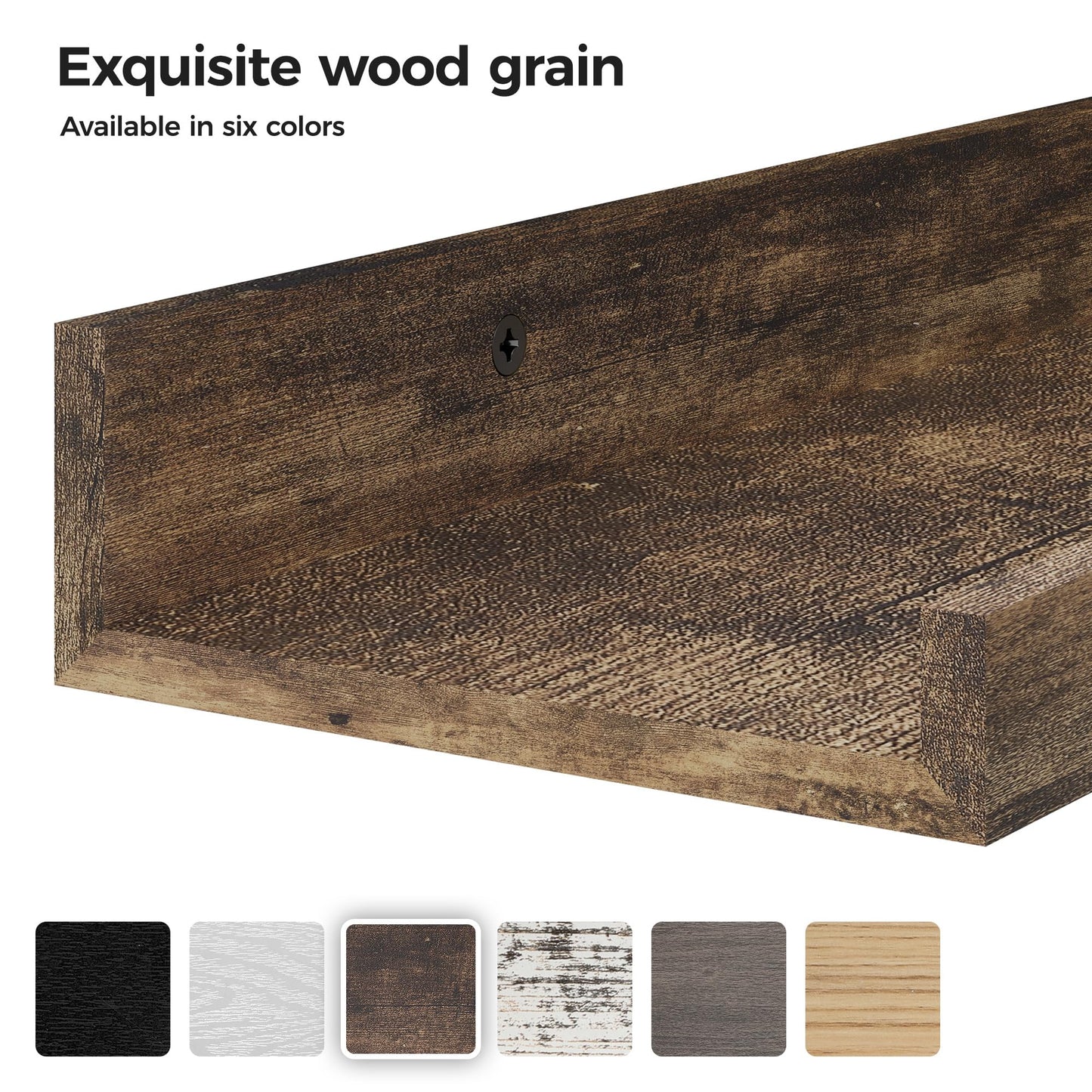 Wood Floating Wall Shelves – Set of 6, Brown